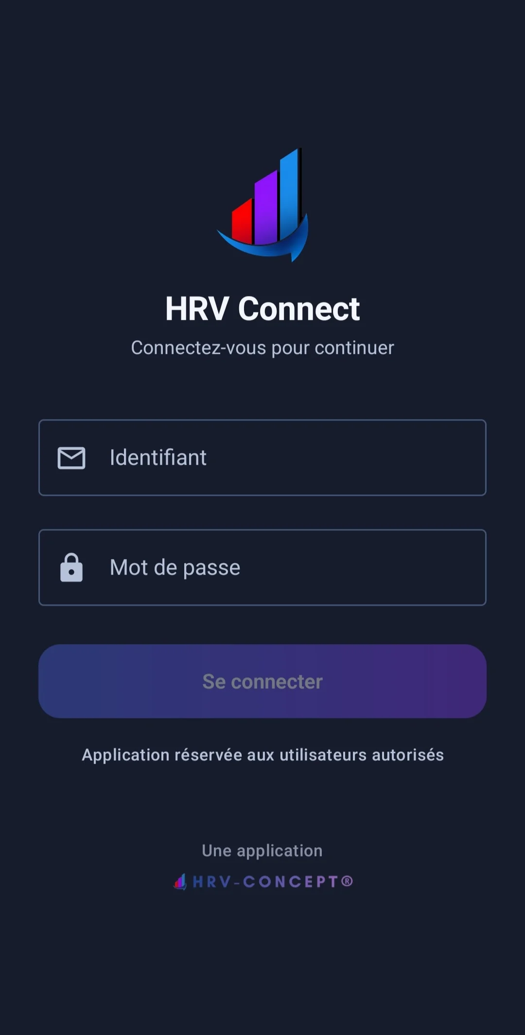 Écran de connexion à HRV Connect