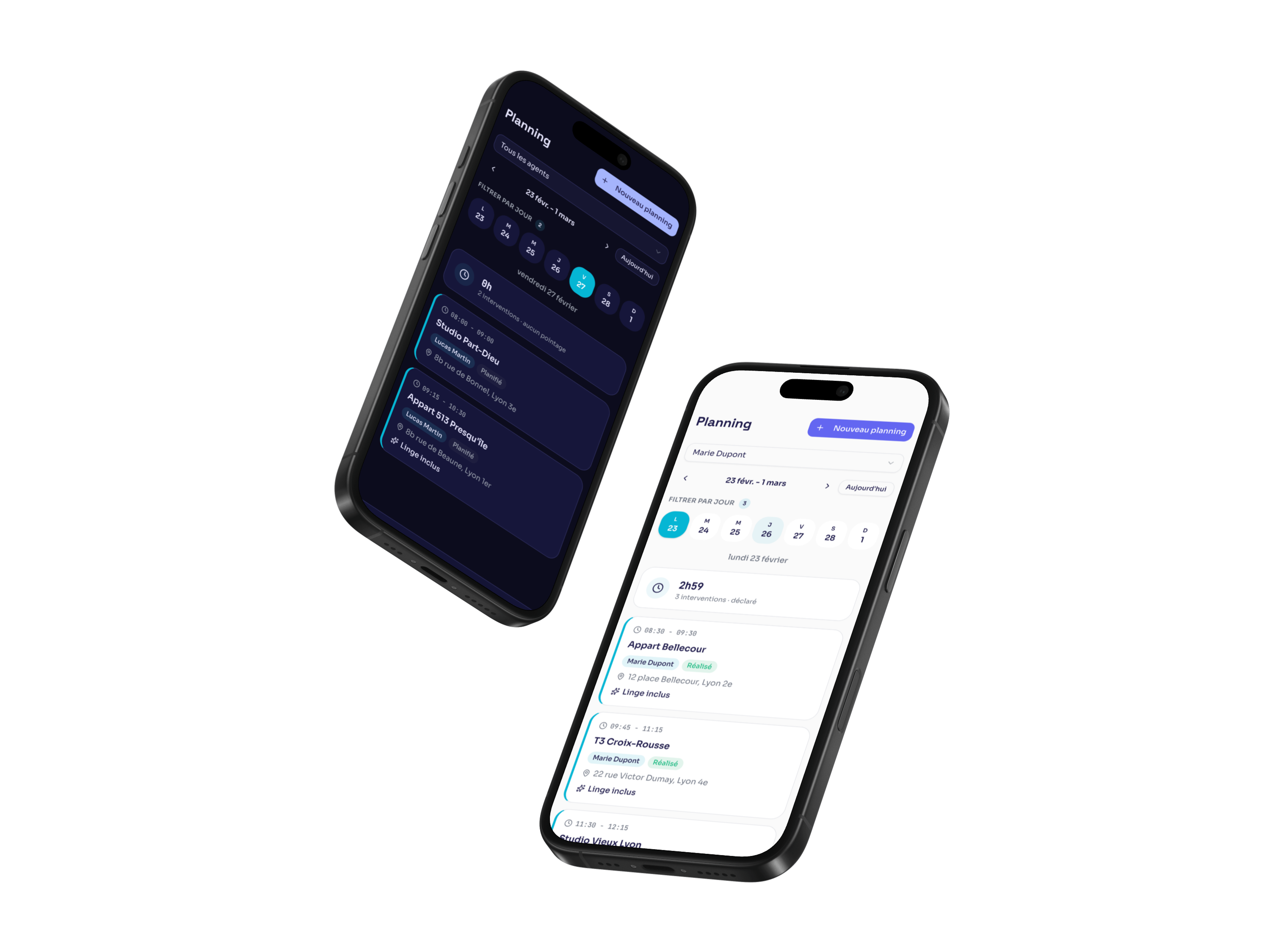 Klenr sur iPhone — dark et light mode