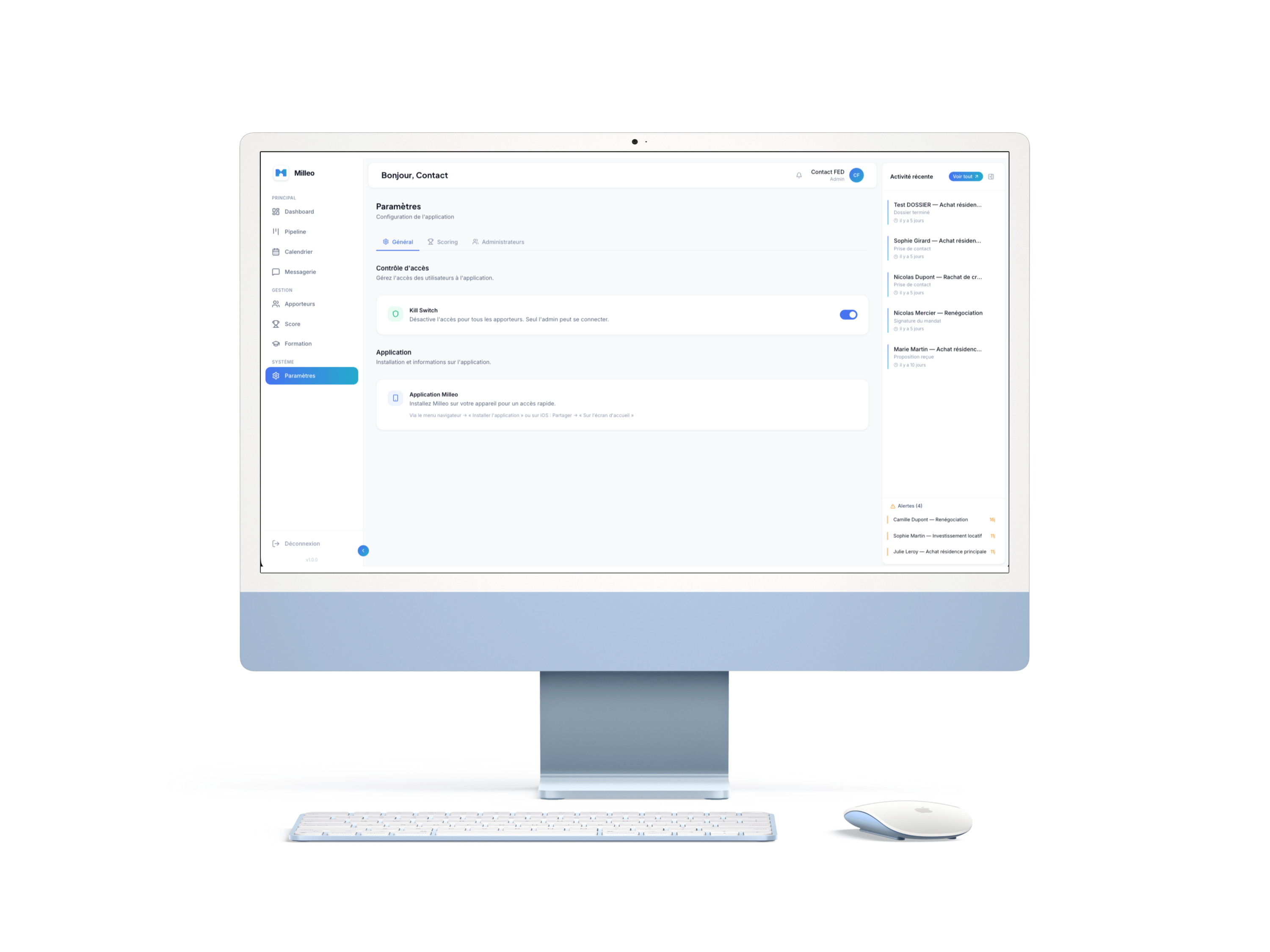 Paramètres Milleo — Kill Switch et configuration application