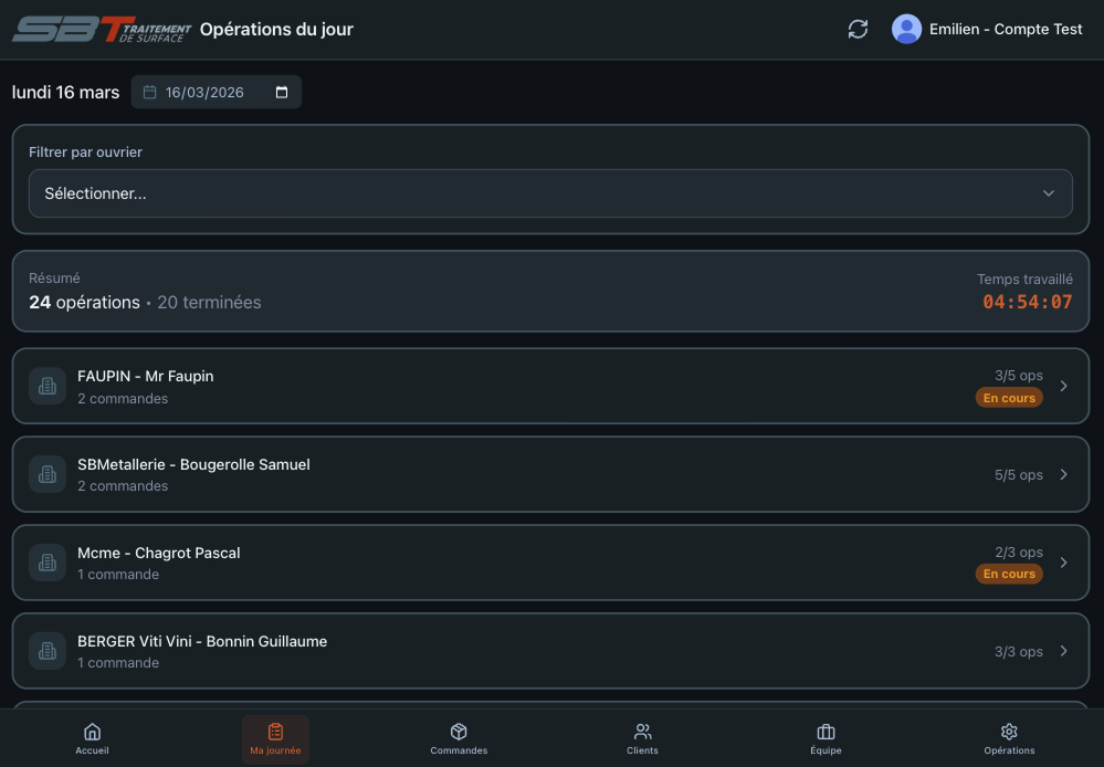 Opérations du jour SB21 — suivi par ouvrier