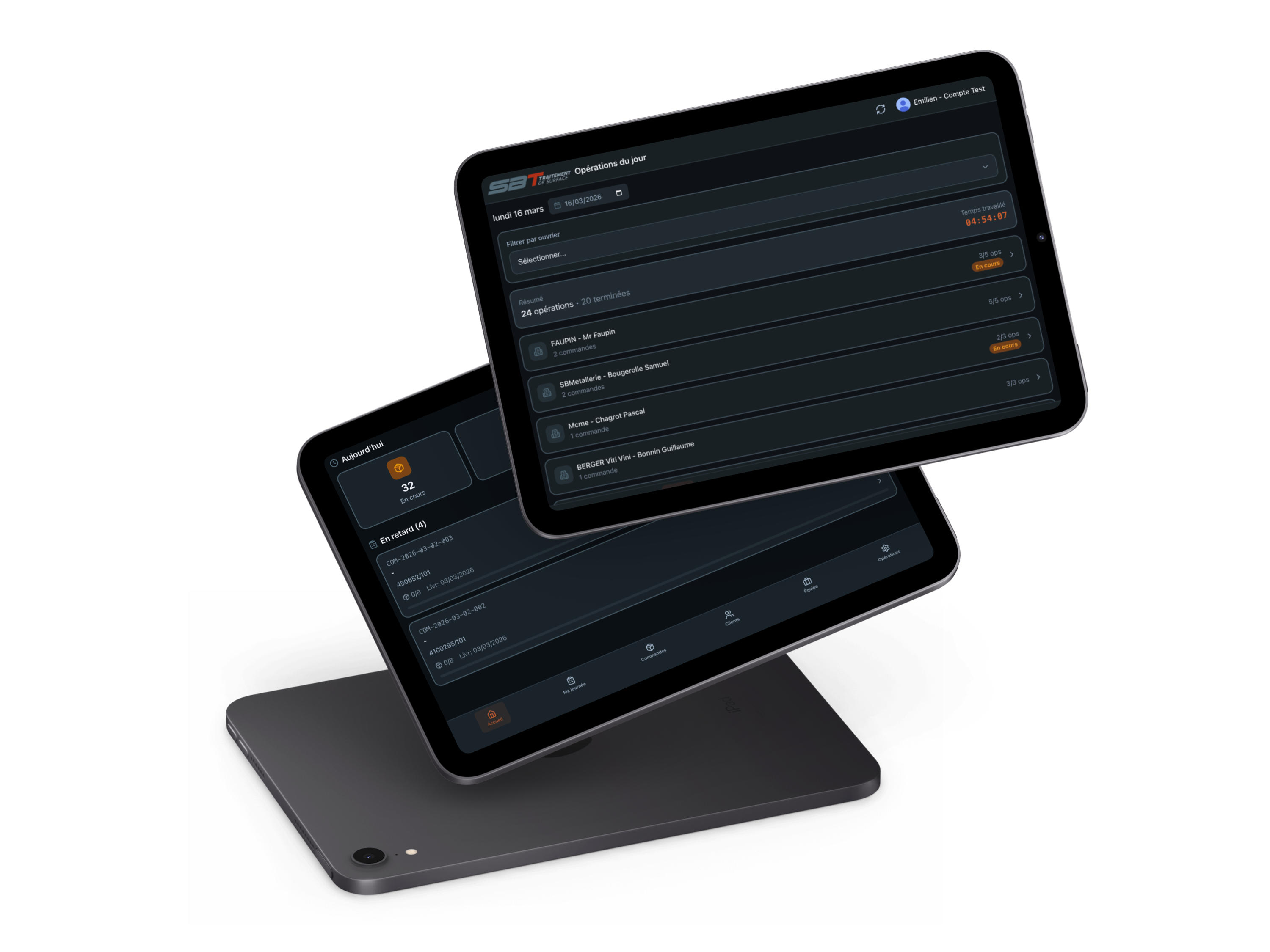 SB21 sur iPad — deux tablettes superposées