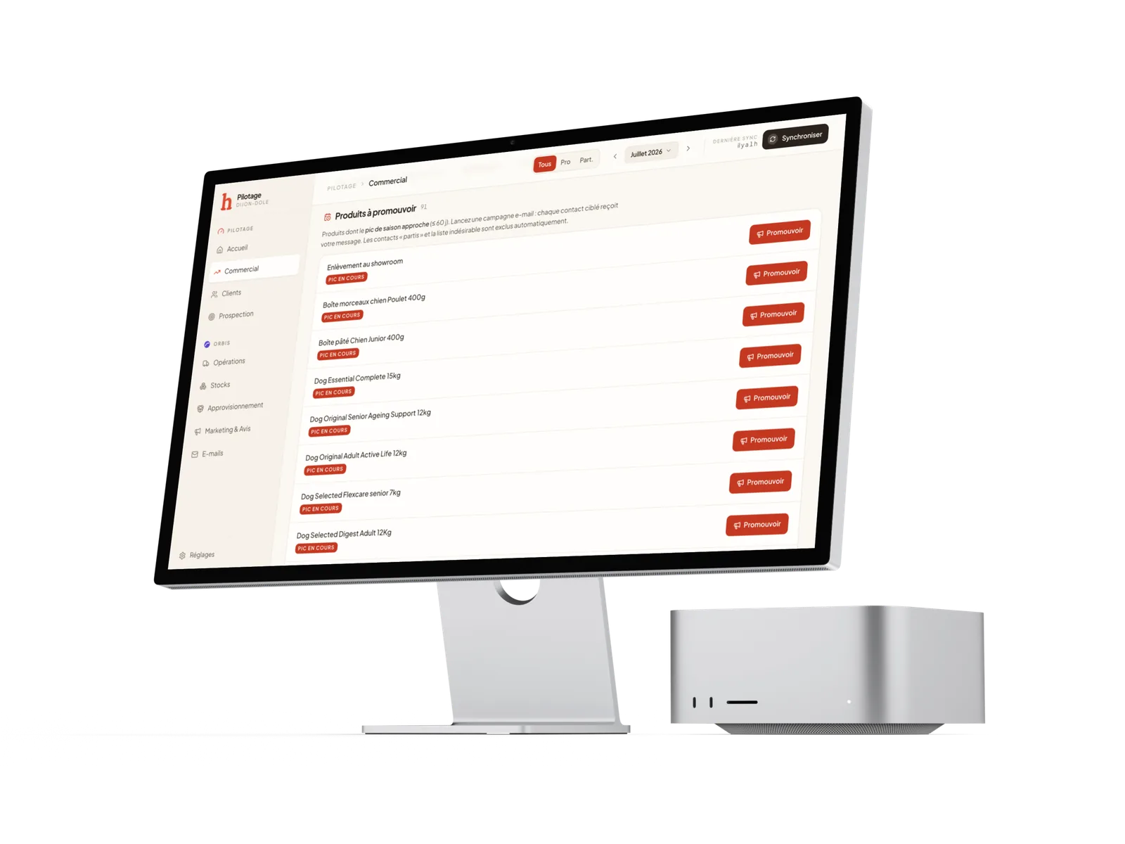 Le module commercial de Husse Pilotage sur un écran Studio Display