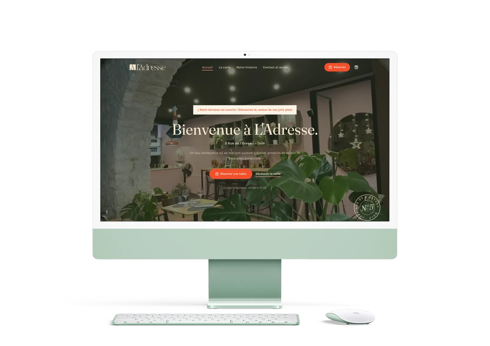 Le site du restaurant L’Adresse sur un iMac